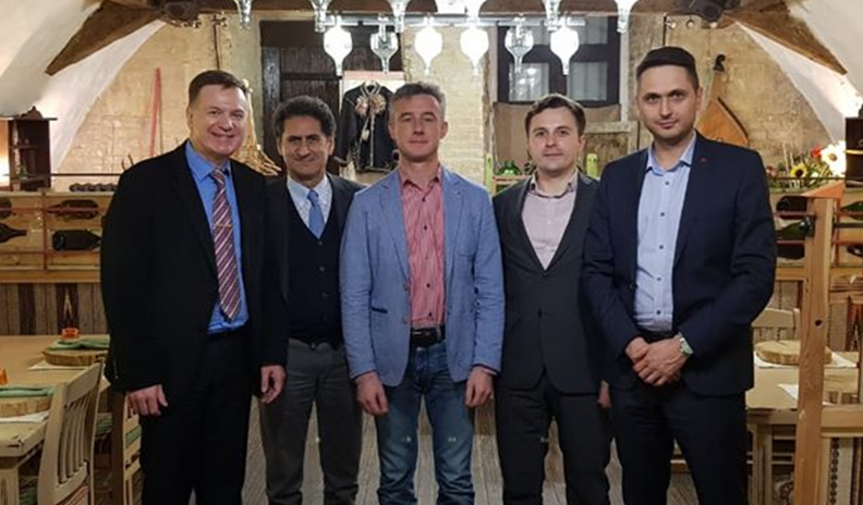 CEO of Avenston Dmytro Lukomskyi with CEO of ASEU Artem Semenishin, Managing Partner of Sokolovsky and Partners Law Firm Vladyslav Sokolovskyi, and Commercial Director of KNESS Taras Bogachev in a friendly atmosphere introduce Francesco La Camera with a rich local cuisine.